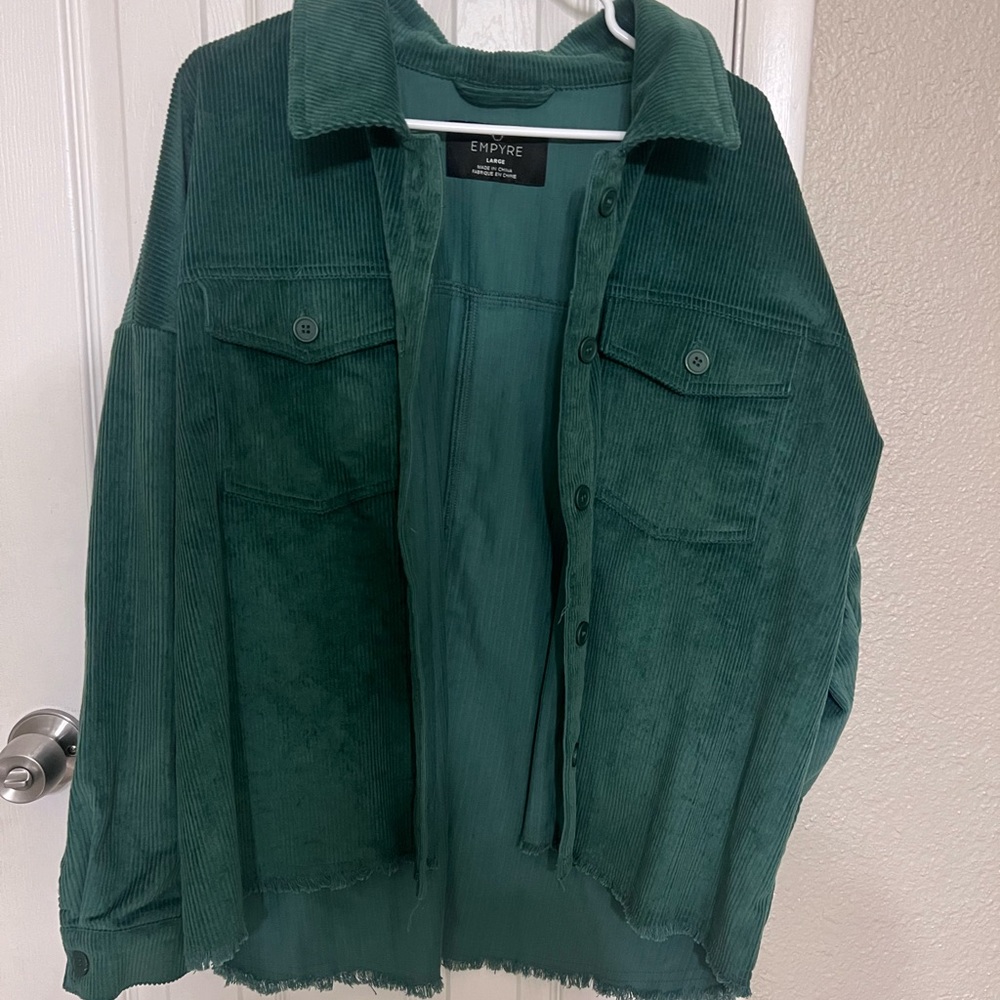 New green corduroy button up